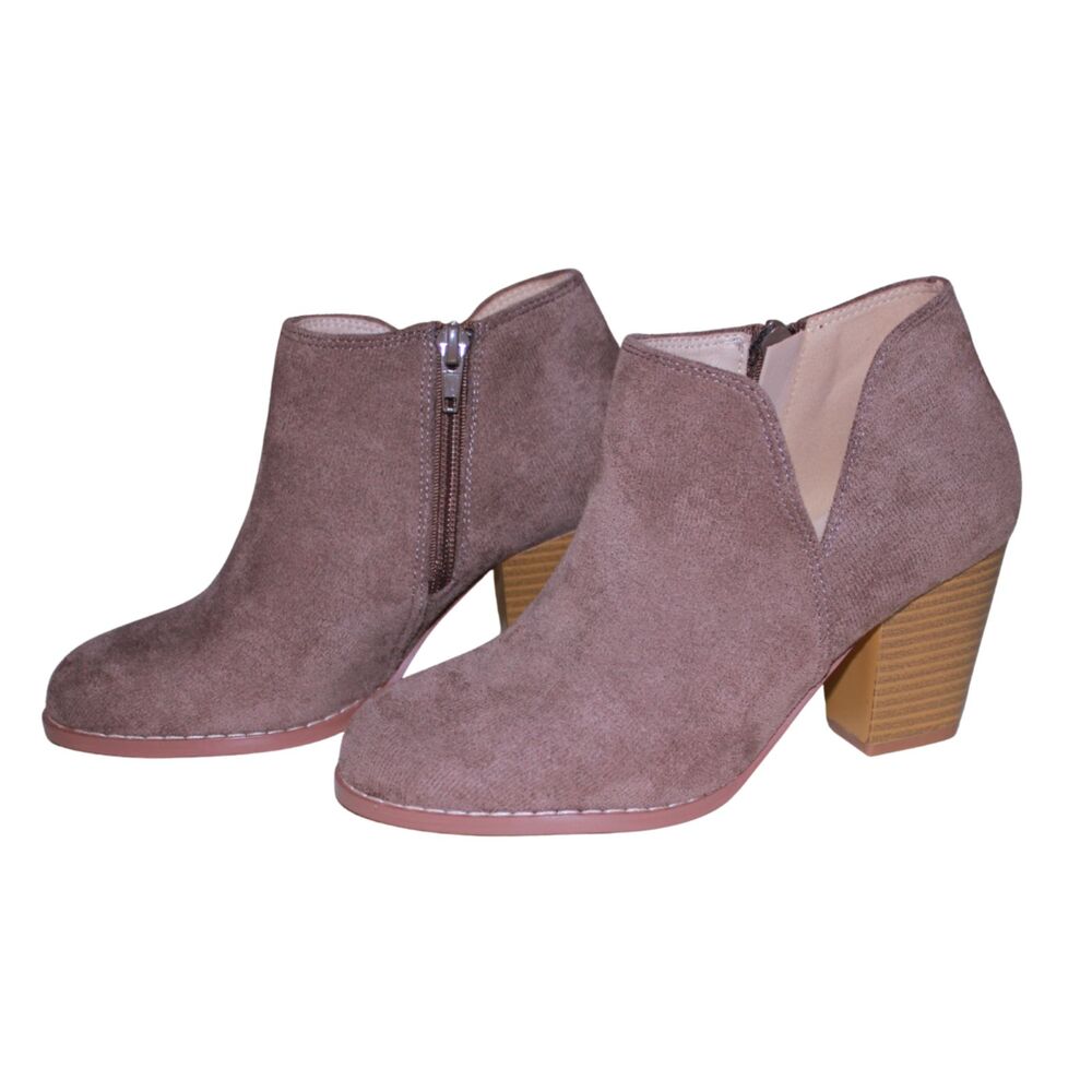 Brown Faux Suede V Cut Pointed Toe Ankle Boots Size 5
